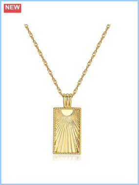 Gold Plated Sunburst Tag Pendant Necklace Cable Chain 18"